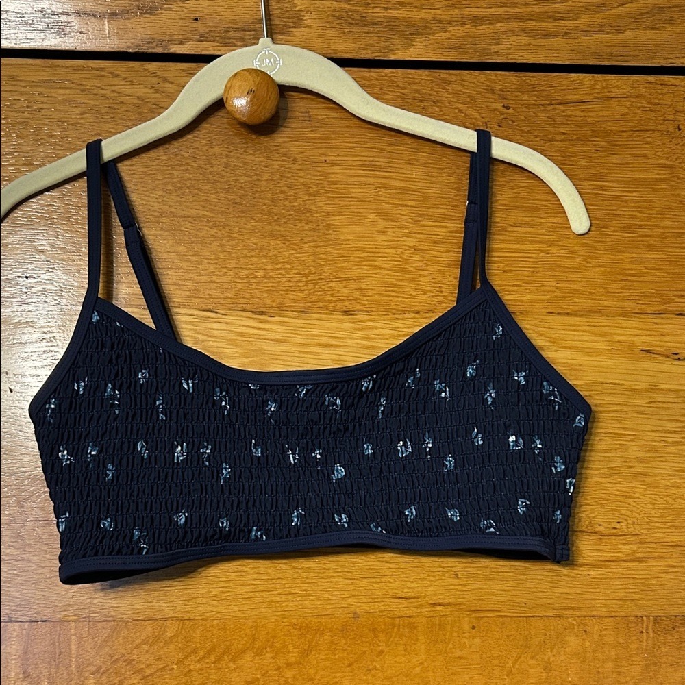 LA Hearts by PacSun Y2K Coquette Cottagecore Navy Blue Floral Smocked Bikini Top
